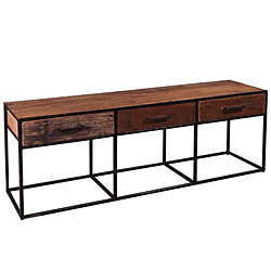 L'Héritier Du Temps Meuble TV Float 3 Tiroirs Hinsk Console Basse Meuble de Rangement Indus en Bois et Acier 35x50x135cm