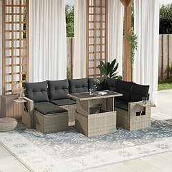 vidaXL Salon de jardin 8 pcs avec coussins gris clair résine tressée