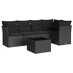 vidaXL Salon de jardin 6 pcs avec coussins noir résine tressée