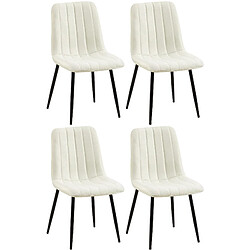 Decoshop26 Lot de 4 chaises de salle à manger coutures décoratives verticales en tissu velours crème et pieds métal noir 10_0001874