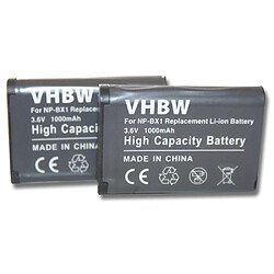 2 x batterie 1000mAh vhbw pour caméra Sony Handycam HDR-CX405, HDR-PJ240E, HDR-PJ410, Sony Action Cam HDR-AS20, HDR-AS200V, HDR-AS100VR comme NP-BX1