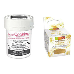 Scrapcooking Colorant alimentaire en poudre noir + paillettes dorées