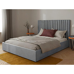 Vente-Unique Lit coffre 160 x 200 cm avec tête de lit coutures verticales - Tissu - Gris + Matelas - SARAH