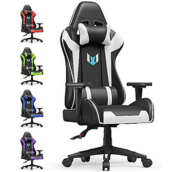 Fauteuil de Bureau Ergonomique - BIGZZIA Siège Gamer avec appui-tête et oreiller lombaires - Inclinable 90 °-155 ° - Noir et Blanc