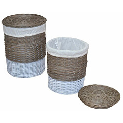 Decoshop26 Lot de 2 panier à linge en rotin kubu gris tissé à la main DEC05045