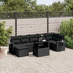 vidaXL Salon de jardin 8 pcs avec coussins noir résine tressée 