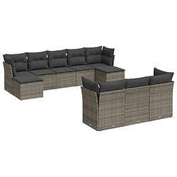 vidaXL Salon de jardin avec coussins 10 pcs gris résine tressée