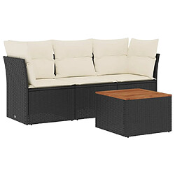 vidaXL Salon de jardin 4 pcs avec coussins noir résine tressée