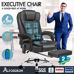 ALFORDSON Fauteuil Bureau Massage Siège D'ordinateur Dxécutif Chauffant Grise