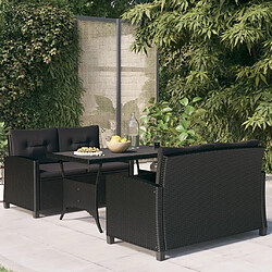 vidaXL Ensemble à manger de jardin coussins noirs 3 pcs Résine tressée