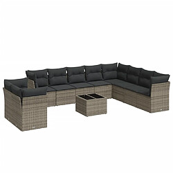 Maison Chic Salon de jardin 11 pcs avec coussins | Ensemble de Table et chaises | Mobilier d'Extérieur gris résine tressée -GKD88603