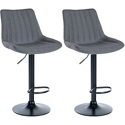 Decoshop26 Lot de 2 tabourets de bar réglable en hauteur pivotant à 360° assise en tissu gris couture verticale pied métal noir 10_0004436