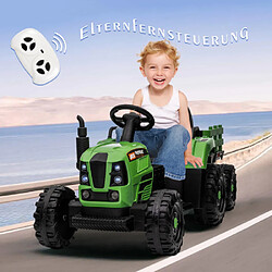 LBF Tracteur de conduite avec remorque, jouet de tracteur électrique alimenté par batterie 12 V avec télécommande, voiture électrique pour enfants, trois vitesses réglables, affichage de la puissance, USB, MP3, Bluetooth, LED