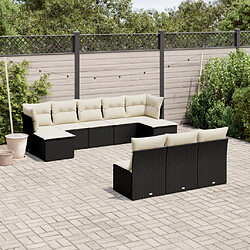 vidaXL Salon de jardin 10 pcs avec coussins noir résine tressée 