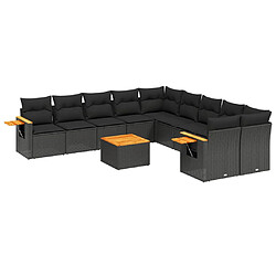 vidaXL Salon de jardin 11 pcs avec coussins noir résine tressée