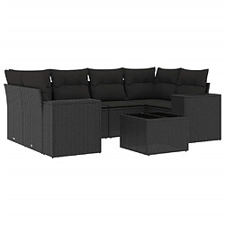 vidaXL Salon de jardin 7 pcs avec coussins noir résine tressée