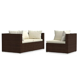 vidaXL Salon de jardin 3 pcs avec coussins Marron Résine tressée