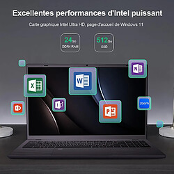 VANWIN 16.1"FHD+ PC portable Windows 11, 24 Go de RAM 512 Go SSD Intel Celeron N5095 (2,0 GHz) angle d'ouverture de 170° Clavier AZERTY