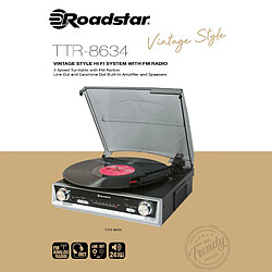 Platine Vinyle 33/45/78 tr/min, Radio FM, Haut-Parleurs Intégrés Sortie RCA, , Noir, Roadstar, TTR-8634