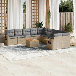 vidaXL Salon de jardin et coussins 11 pcs mélange beige résine tressée 