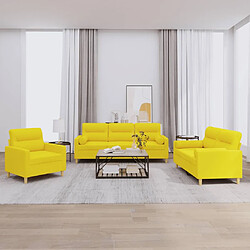 vidaXL Ensemble de canapés 3 pcs avec coussins jaune clair tissu 