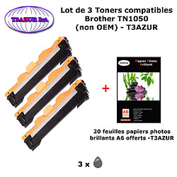 T3AZUR - 3 Toners génériques TN-1050 pour BROTHER DCP1512 DCP1610W DCP1612W MFC1910W MFC1911 HL1110HL1112 MFC1810+20f A6 brillan