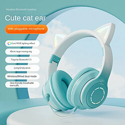 Casque Bluetooth Sans Fil Dégradé De Couleur Oreilles De Chat Lumineuses Casque De Jeu Beaux Cadeaux De Noël Vert Microphone