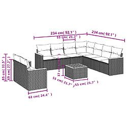 Acheter vidaXL Salon de jardin avec coussins 10 pcs beige résine tressée