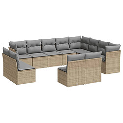 vidaXL Salon de jardin avec coussins 12 pcs beige résine tressée