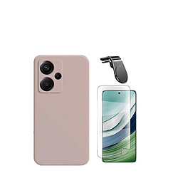 Jeu de films en verre trempé de la couverture 5D + Cas de silicone liquide + SuppOrt Magnétique L Voiture de conduite sécuritaire Phonecare pour Xiaomi Redmi Note 13 Pro+ Plus - rose 