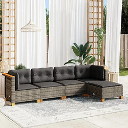 vidaXL Salon de jardin 5 pcs avec coussins gris résine tressée 