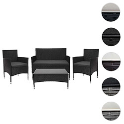 Mendler Ensemble en polyrotin HWC-F55, ensemble fauteuils, banc et table, balcon/jardin ~ noir, coussins gris foncé