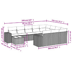 Avis vidaXL Salon de jardin 11 pcs avec coussins noir résine tressée