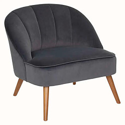 Pegane Fauteuil en velours et bois de pin coloris gris - Longueur 78 x Profondeur 72 x Hauteur 71 cm