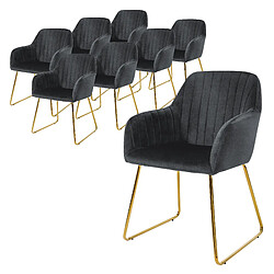 ML-Design Lot de 8 chaises de salle à manger gris assise en velours pieds dorés en métal 