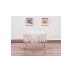 Ac-Deco Tabouret en fourrure et métal - 40 x 45 cm - Blanc 