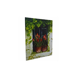 L'Héritier Du Temps Grand Tableau Cadre Mural en Bois avec Impression sur Toile Motifs Floral Tulipes en Pot sur Fenêtre 2,50x89,50x119cm