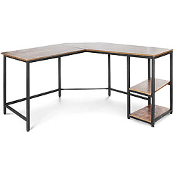 Helloshop26 Bureau d'ordinateur d'angle avec étagères 138 cm mdf cadre en fer style industriel rustique bureau informatique en forme de L table d'étude de travail marron 01_0000095 