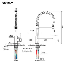 Acheter AuraLum Max Mitigeur cuisine avec douchette Robinet Cuisine à Ressort,Rotation 360° Robinet d'Evier 2 Jets,Eau Froide/Chaude,Noir,EU Modèle