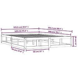 vidaXL Cadre de lit Blanc 120x200 cm Bois massif pas cher