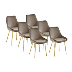 Vente-Unique Lot de 6 chaises MASURIE - Velours et métal doré - Taupe 