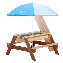 AXI Nick Table Sable et Eau / Table Pique Nique avec Parasol en Bois Marron | Table Jeux d'eau avec Couvercle, Boîtes de Rangement & Parasol | Table d eau Extérieur pour le jardin - 95 x 97 x 48 cm