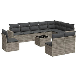 vidaXL Salon de jardin 11 pcs avec coussins gris résine tressée