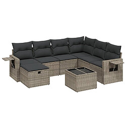 vidaXL Salon de jardin 8 pcs avec coussins gris résine tressée