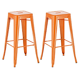 Decoshop26 Lot de 2 tabourets de bar style industriel en métal avec repose-pieds orange TDB10120 