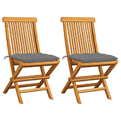 vidaXL Chaises de jardin et coussins gris lot de 2 Bois de teck massif 