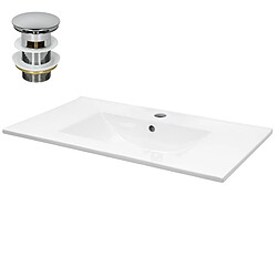 Ecd Germany Lavabo en céramique blanc avec garniture de vidage vasque encastrer 810x465 mm