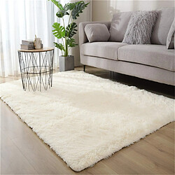 Tapis Salon Carré Shaggy Moderne Beige 120x160cm