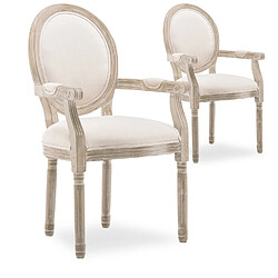 NC Lot de 2 fauteuils médaillon Louis XVI tissu Beige 