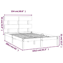 vidaXL Cadre de lit Marron miel Bois massif 150x200 cm Très grand pas cher